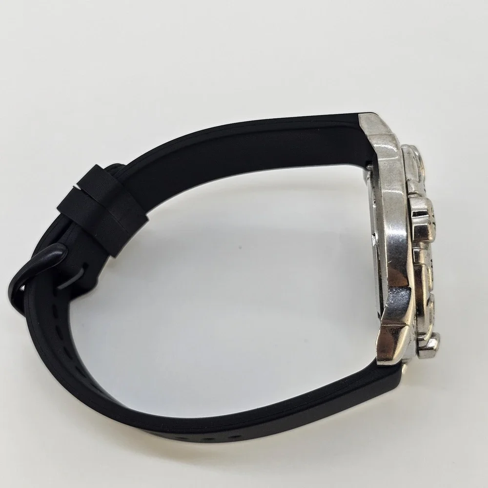 Men's Watch 42MM Analog Black Dial New Black Plastic Bands New Battery